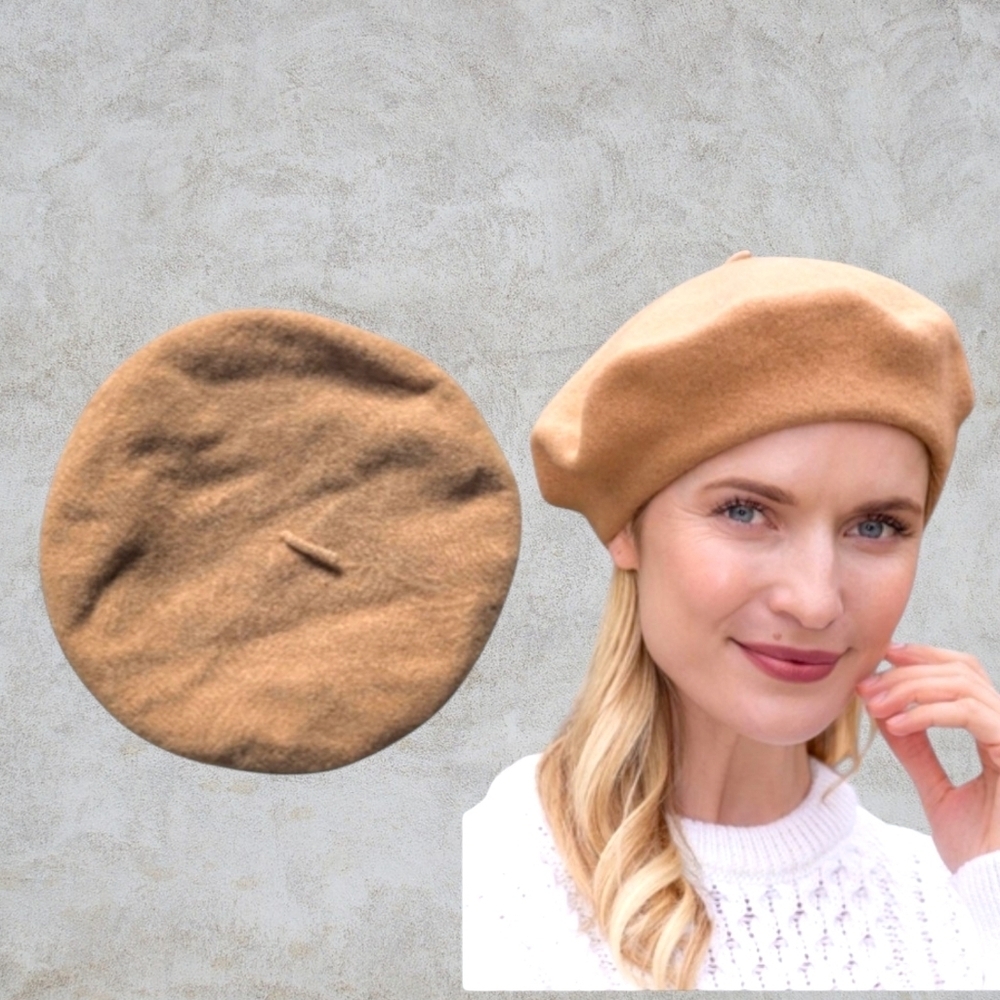 Vintage Y2K American Apparel Tan Wool Beret OS - Picture 2 of 7